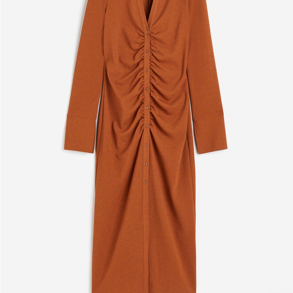 H&M Rust Long Sleeve Ruched Dress